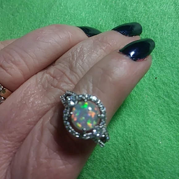 SOLD New Lab created opal halo ring sz7 - Picture 6 of 7